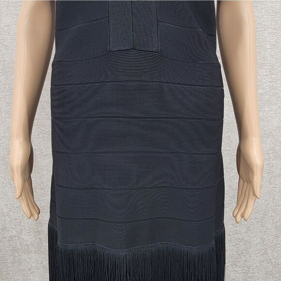 Venus Bandage Black Fringe Sleeveless Dress Gatsby Meets Moden Cocktail - Picture 6 of 16